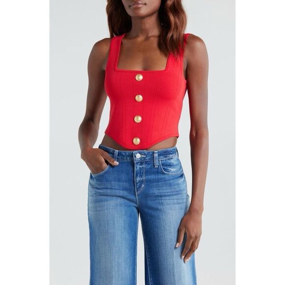 L'agence Women's Scarlet Red Gold Saga Knit Sleeveless Corset Top Size XL NWOT - Picture 13 of 16